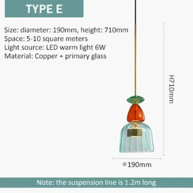 Colorful Glass Pendant Light – Modern Single-Bulb Ceiling Fixture for Dining Room, Kitchen & Bedroom