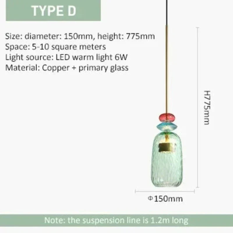 Colorful Glass Pendant Light – Modern Single-Bulb Ceiling Fixture for Dining Room, Kitchen & Bedroom