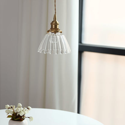 Suspension goutte en verre avec finition laiton – Luminaire suspendu pour comptoirs et tables – Suspension réglable – Douille E26 – Luminaire dôme transparent