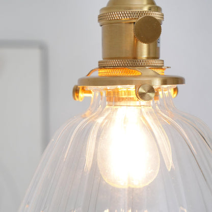 Suspension goutte en verre avec finition laiton – Luminaire suspendu pour comptoirs et tables – Suspension réglable – Douille E26 – Luminaire dôme transparent