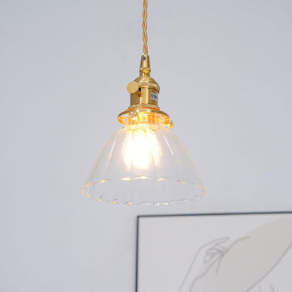 Suspension goutte en verre avec finition laiton – Luminaire suspendu pour comptoirs et tables – Suspension réglable – Douille E26 – Luminaire dôme transparent