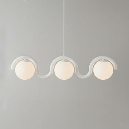 Modern Linear Chandelier with Curved Metal Frame & Glass Sphere – Art Nouveau Pendant Light for Dining Room