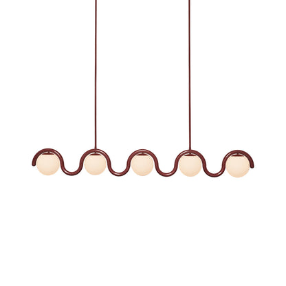 Modern Linear Chandelier with Curved Metal Frame & Glass Sphere – Art Nouveau Pendant Light for Dining Room
