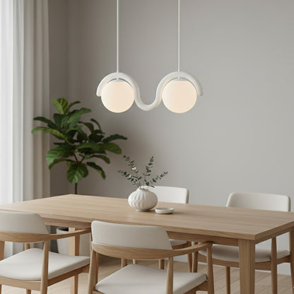Modern Linear Chandelier with Curved Metal Frame & Glass Sphere – Art Nouveau Pendant Light for Dining Room
