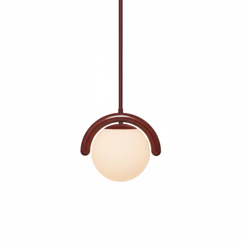 Modern Linear Chandelier with Curved Metal Frame & Glass Sphere – Art Nouveau Pendant Light for Dining Room