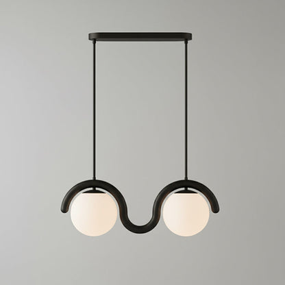 Modern Linear Chandelier with Curved Metal Frame & Glass Sphere – Art Nouveau Pendant Light for Dining Room