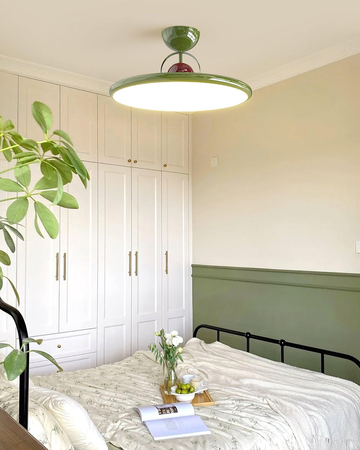 Flush Mount LED Overhead Light for Kitchen, Dining Room & Hallway – Metal Fixture in Chrome, Green or Beige Finish – 16-20 in Dimmable Ambie