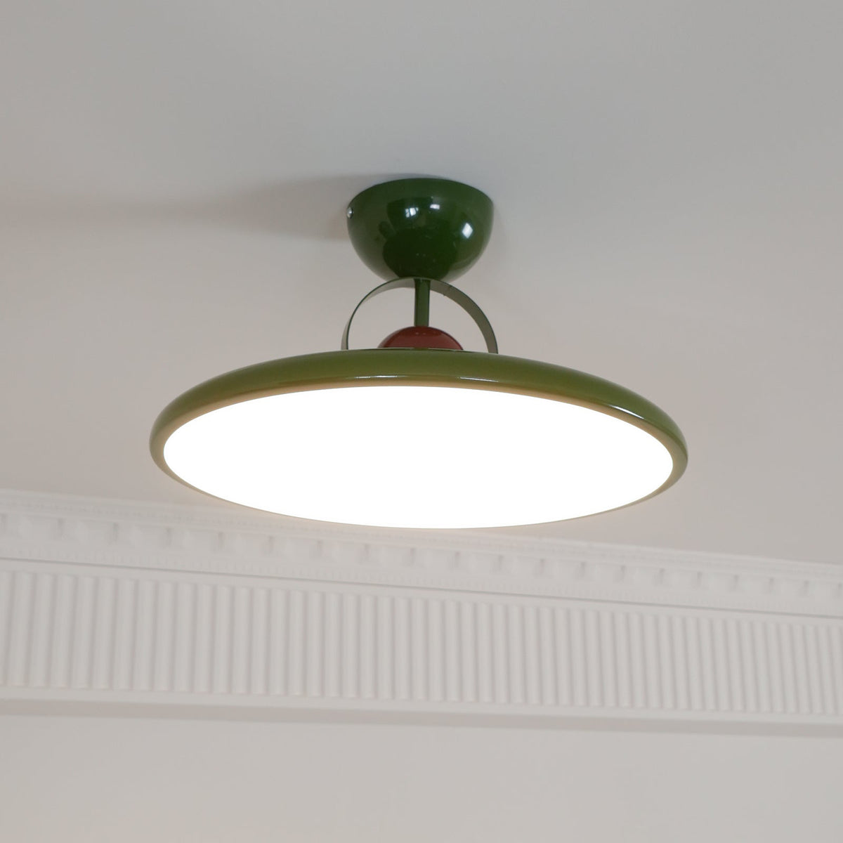 Flush Mount LED Overhead Light for Kitchen, Dining Room & Hallway – Metal Fixture in Chrome, Green or Beige Finish – 16-20 in Dimmable Ambie