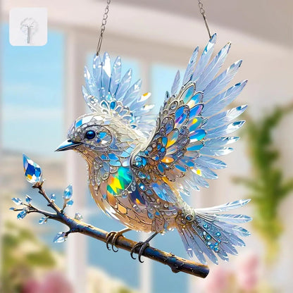 Acrylic Prism Bird Ornament Blue 8 Inch Window Rainbow Maker Light Refraction Hanging Decor Gift for Home Living Room Conservatory Sun Catch