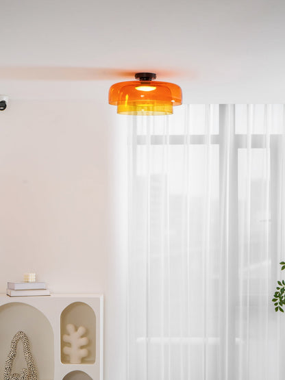 Tiered LED Flush Mount Light 16.5 in Glass Metal Indoor Fixture for Bedroom Living Room Low Ceilings Adjustable Color Temperature 3000K 4000