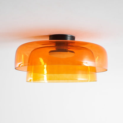 Tiered LED Flush Mount Light 16.5 in Glass Metal Indoor Fixture for Bedroom Living Room Low Ceilings Adjustable Color Temperature 3000K 4000