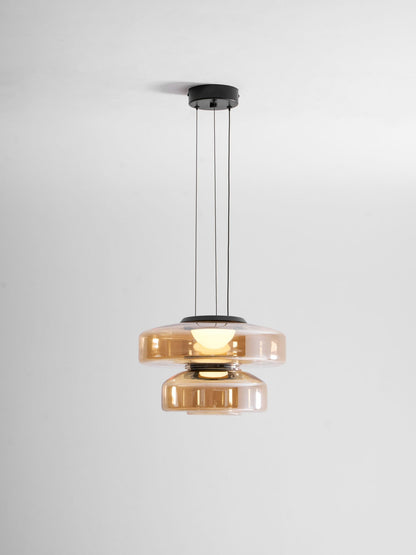 Tiered Glass Pendant Ceiling Fixture LED Multi-Level Hanging Light for Kitchen Island Dining Room Modern Layered Chandelier Adjustable Heigh