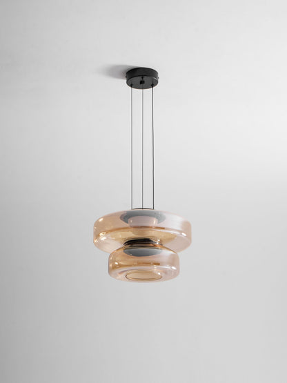 Tiered Glass Pendant Ceiling Fixture LED Multi-Level Hanging Light for Kitchen Island Dining Room Modern Layered Chandelier Adjustable Heigh
