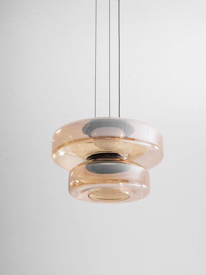 Tiered Glass Pendant Ceiling Fixture LED Multi-Level Hanging Light for Kitchen Island Dining Room Modern Layered Chandelier Adjustable Heigh