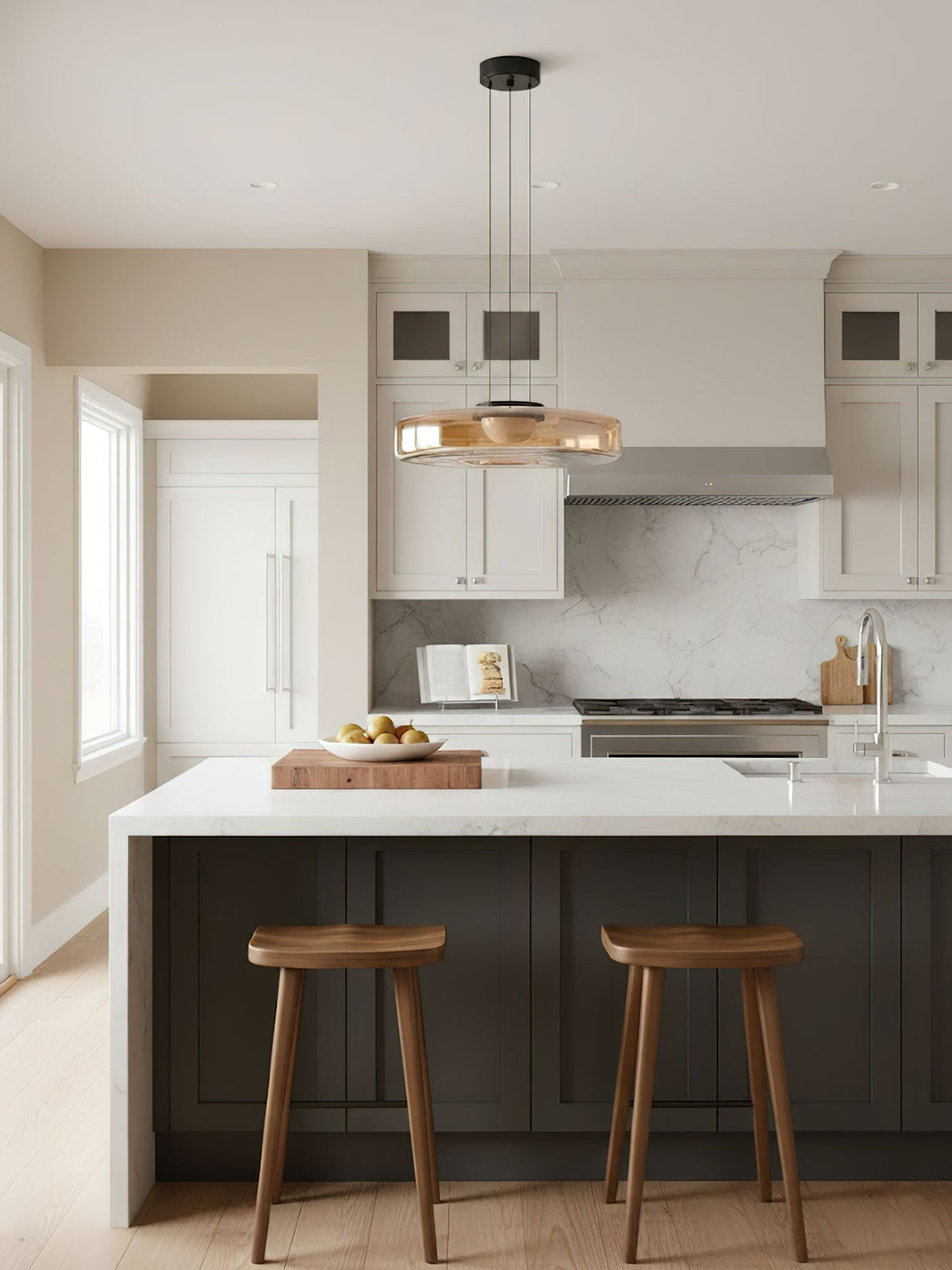 Tiered Glass Pendant Ceiling Fixture LED Multi-Level Hanging Light for Kitchen Island Dining Room Modern Layered Chandelier Adjustable Heigh