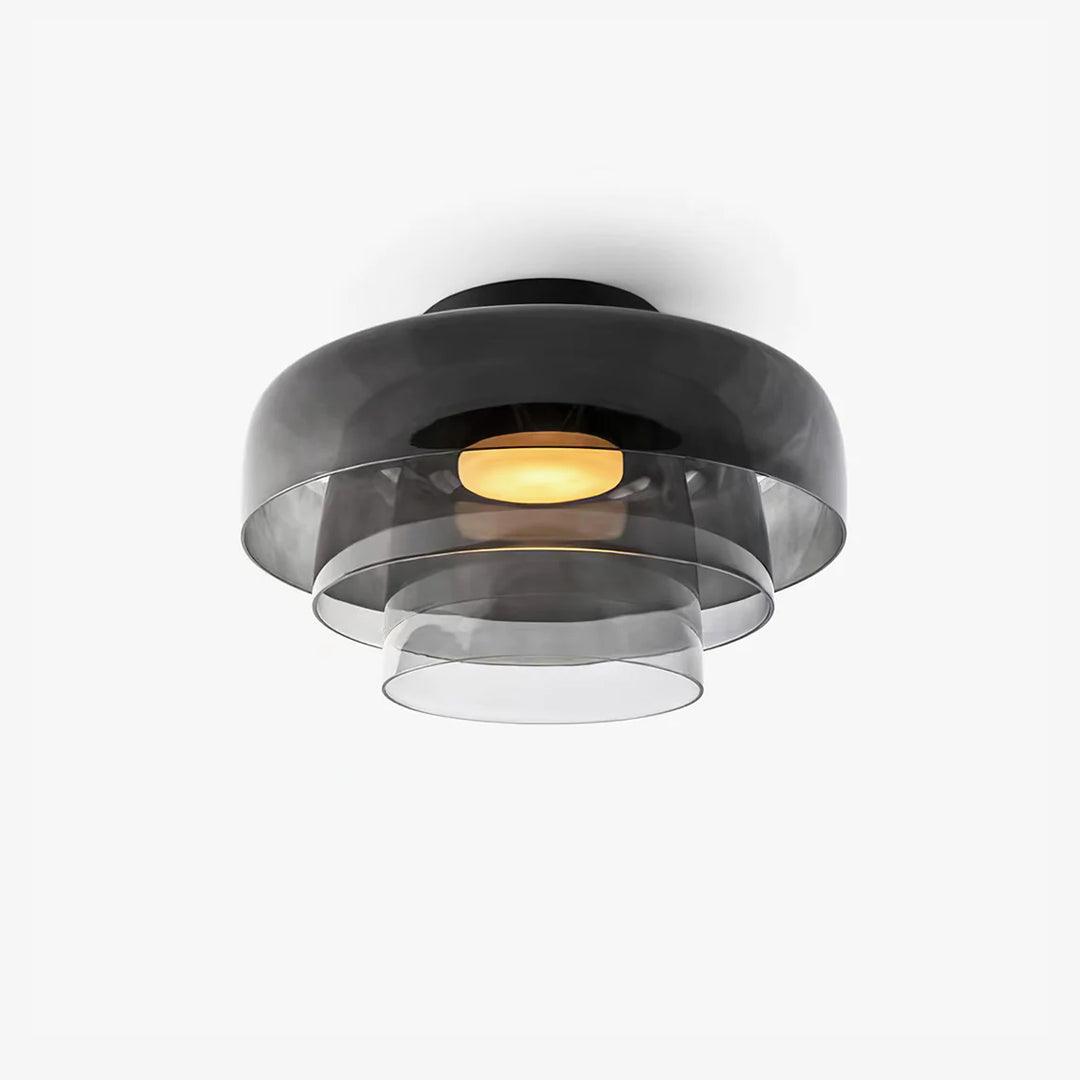 Tiered LED Flush Mount Light 16.5 in Glass Metal Indoor Fixture for Bedroom Living Room Low Ceilings Adjustable Color Temperature 3000K 4000