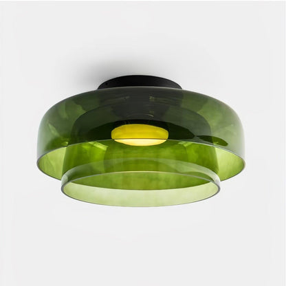 Tiered LED Flush Mount Light 16.5 in Glass Metal Indoor Fixture for Bedroom Living Room Low Ceilings Adjustable Color Temperature 3000K 4000
