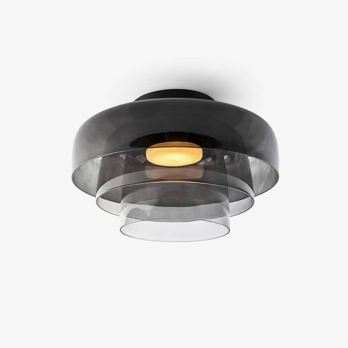 Tiered LED Flush Mount Light 16.5 in Glass Metal Indoor Fixture for Bedroom Living Room Low Ceilings Adjustable Color Temperature 3000K 4000