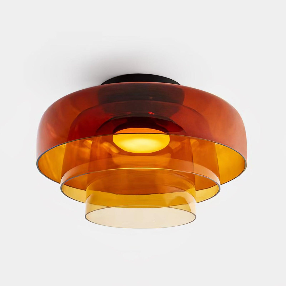 Tiered LED Flush Mount Light 16.5 in Glass Metal Indoor Fixture for Bedroom Living Room Low Ceilings Adjustable Color Temperature 3000K 4000