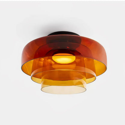 Tiered LED Flush Mount Light 16.5 in Glass Metal Indoor Fixture for Bedroom Living Room Low Ceilings Adjustable Color Temperature 3000K 4000