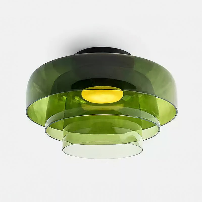 Tiered LED Flush Mount Light 16.5 in Glass Metal Indoor Fixture for Bedroom Living Room Low Ceilings Adjustable Color Temperature 3000K 4000