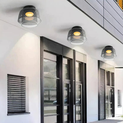 Tiered LED Flush Mount Light 16.5 in Glass Metal Indoor Fixture for Bedroom Living Room Low Ceilings Adjustable Color Temperature 3000K 4000