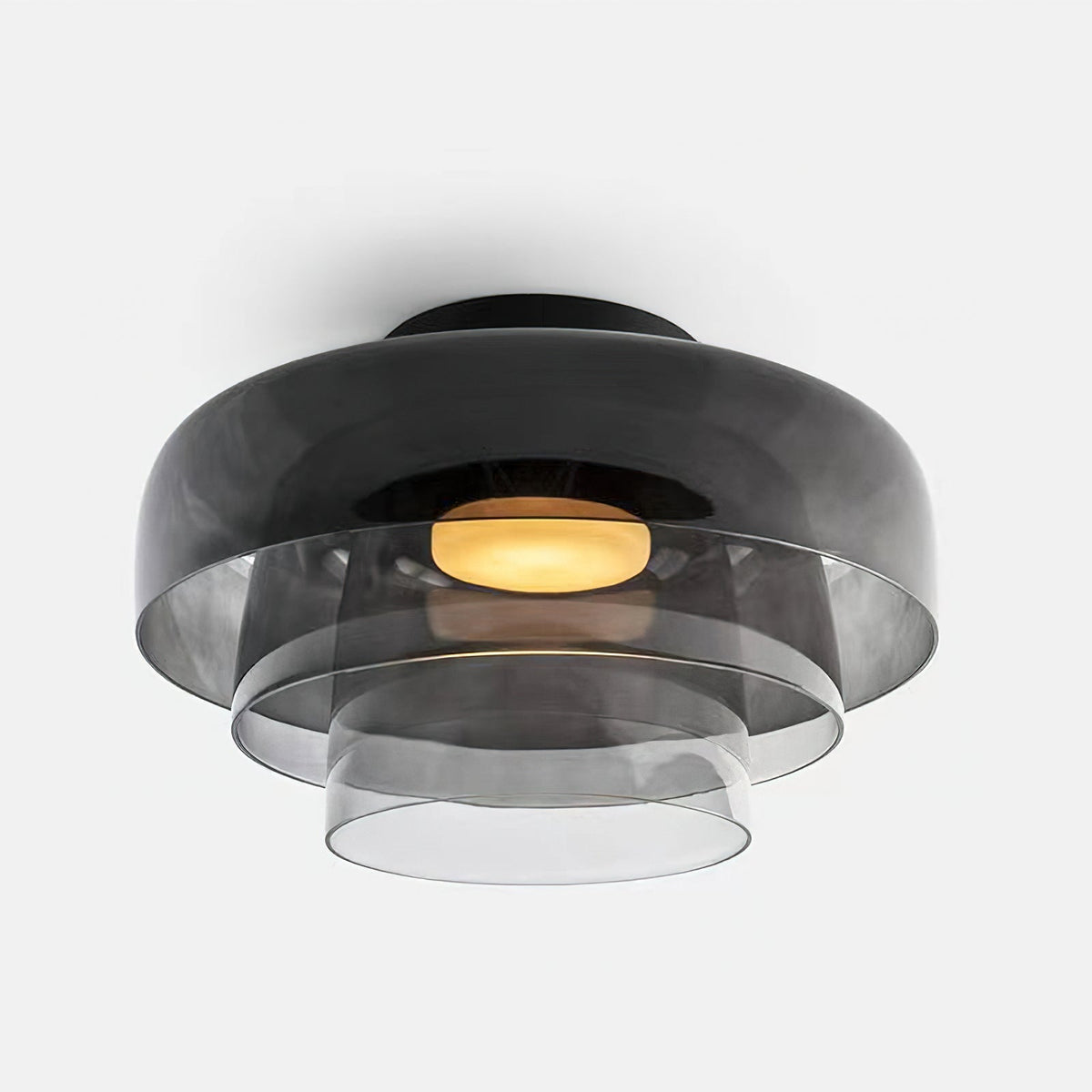 Tiered LED Flush Mount Light 16.5 in Glass Metal Indoor Fixture for Bedroom Living Room Low Ceilings Adjustable Color Temperature 3000K 4000