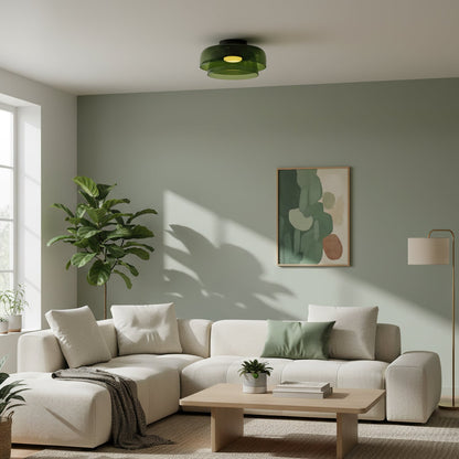 Multi-Tier Glass LED Overhead Light 13–16 Inch Green for Bedroom Living Room Hallway Contemporary Flush Mount Fixture 10W Dimmable
