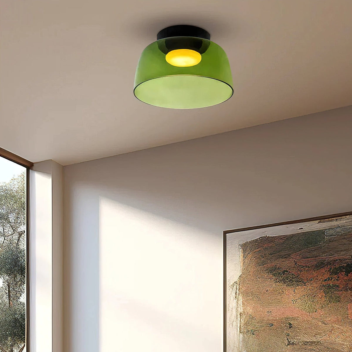 Multi-Tier Glass LED Overhead Light 13–16 Inch Green for Bedroom Living Room Hallway Contemporary Flush Mount Fixture 10W Dimmable
