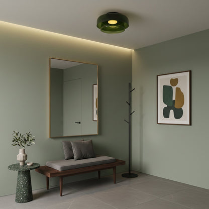 Multi-Tier Glass LED Overhead Light 13–16 Inch Green for Bedroom Living Room Hallway Contemporary Flush Mount Fixture 10W Dimmable