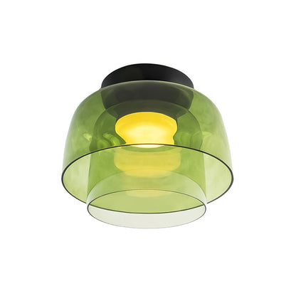 Multi-Tier Glass LED Overhead Light 13–16 Inch Green for Bedroom Living Room Hallway Contemporary Flush Mount Fixture 10W Dimmable