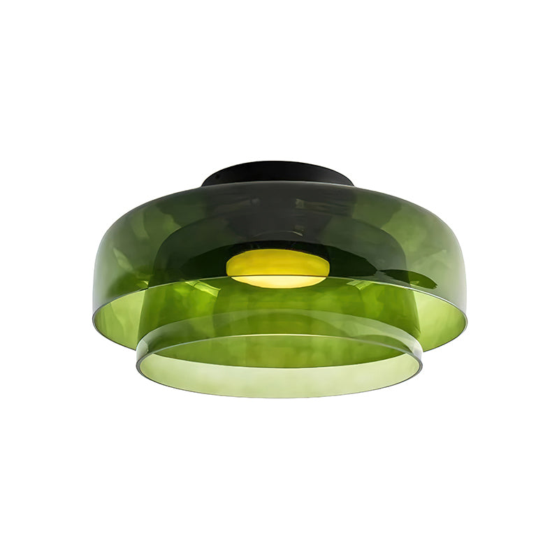 Multi-Tier Glass LED Overhead Light 13–16 Inch Green for Bedroom Living Room Hallway Contemporary Flush Mount Fixture 10W Dimmable