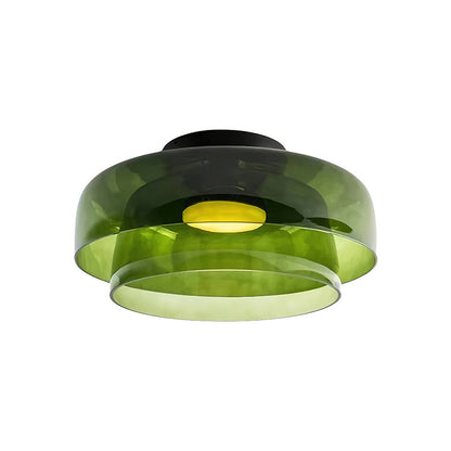 Multi-Tier Glass LED Overhead Light 13–16 Inch Green for Bedroom Living Room Hallway Contemporary Flush Mount Fixture 10W Dimmable