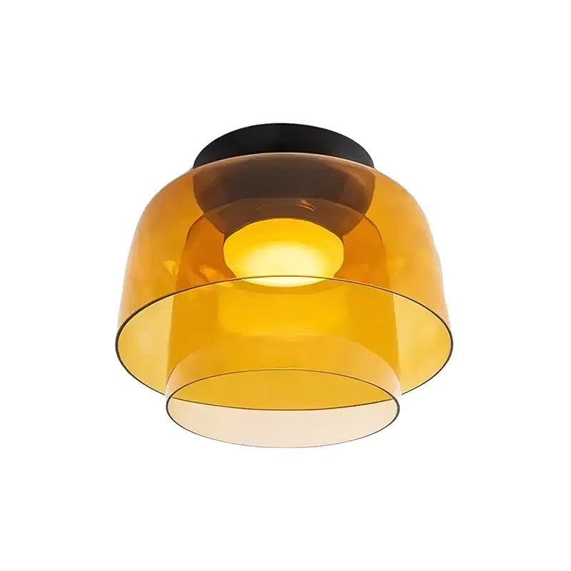 Multi-Tier Glass LED Overhead Light 13–16 Inch Green for Bedroom Living Room Hallway Contemporary Flush Mount Fixture 10W Dimmable