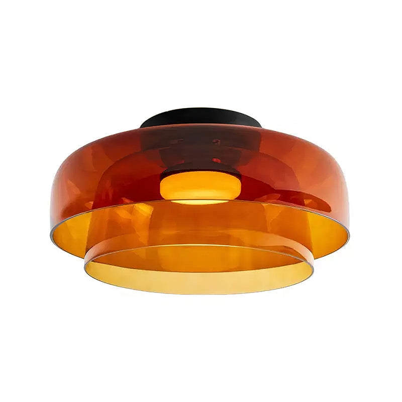 Multi-Tier Glass LED Overhead Light 13–16 Inch Green for Bedroom Living Room Hallway Contemporary Flush Mount Fixture 10W Dimmable