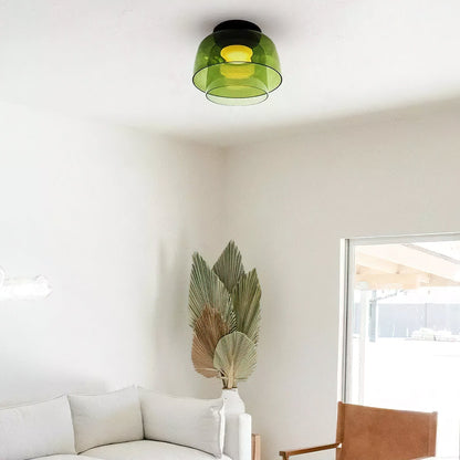 Multi-Tier Glass LED Overhead Light 13–16 Inch Green for Bedroom Living Room Hallway Contemporary Flush Mount Fixture 10W Dimmable