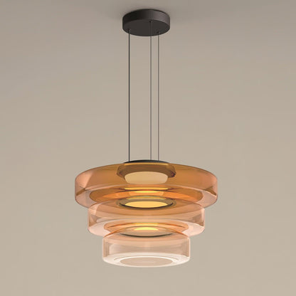 Tiered Glass Pendant Ceiling Fixture LED Multi-Level Hanging Light for Kitchen Island Dining Room Modern Layered Chandelier Adjustable Heigh
