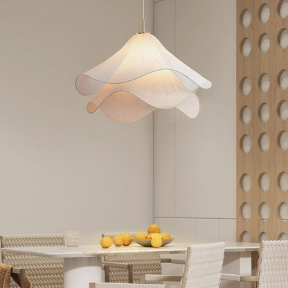 Layered Flower Petal Hanging Light Fixture White and Gold 24-Inch Diameter Adjustable Drop for Dining Room Kitchen Bedroom Above Table or Is