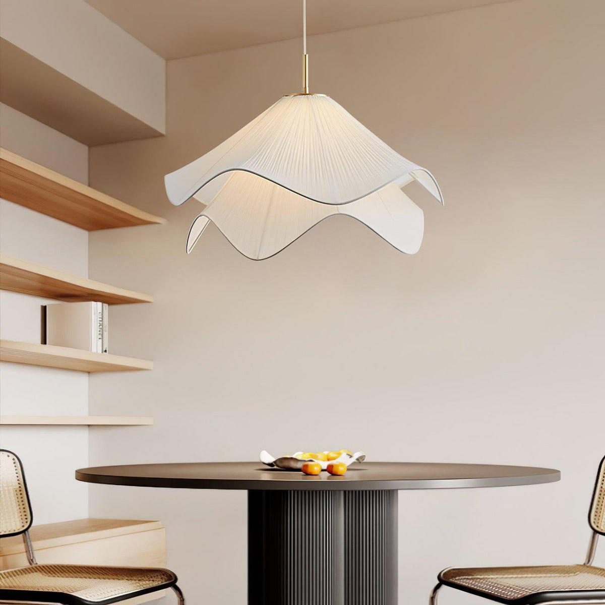 Layered Flower Petal Hanging Light Fixture White and Gold 24-Inch Diameter Adjustable Drop for Dining Room Kitchen Bedroom Above Table or Is