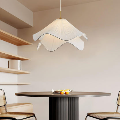 Layered Flower Petal Hanging Light Fixture White and Gold 24-Inch Diameter Adjustable Drop for Dining Room Kitchen Bedroom Above Table or Is