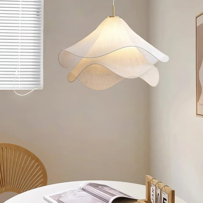 Layered Flower Petal Hanging Light Fixture White and Gold 24-Inch Diameter Adjustable Drop for Dining Room Kitchen Bedroom Above Table or Is