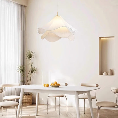 Layered Flower Petal Hanging Light Fixture White and Gold 24-Inch Diameter Adjustable Drop for Dining Room Kitchen Bedroom Above Table or Is