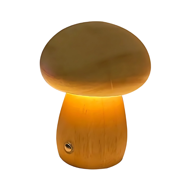 Mushroom Table Lamp Cordless Dimmable LED Touch Night Light Solid Wood Bedside Desk Lamp for Bedroom Nursery Kids Room Living Room Reading