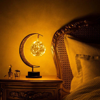 Lampe de table lune en verre avec lueur LED chaleureuse – Lampe d'appoint croissant à piles pour chambre, salon et table de chevet