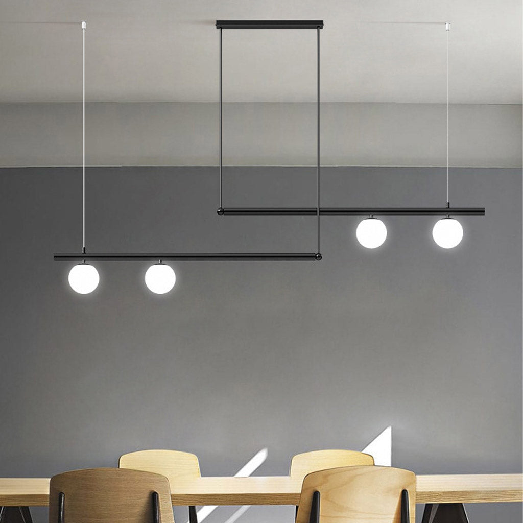 Linear Pendant Fixture Metal & Glass Multi-Bulb Adjustable Hanging Light for Kitchen Island Dining Table 47-63 in Modern Overhead Lighting G