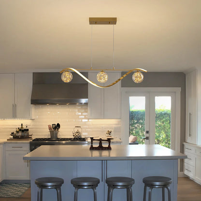 LED Chandelier for Kitchen Island & Dining Room 39 in Gold Glass Globe Ceiling Light Hanging Fixture Modern Linear Suspended Lighting for Di