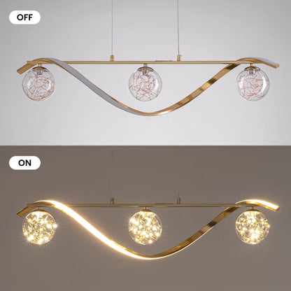 LED Chandelier for Kitchen Island & Dining Room 39 in Gold Glass Globe Ceiling Light Hanging Fixture Modern Linear Suspended Lighting for Di
