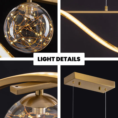 LED Chandelier for Kitchen Island & Dining Room 39 in Gold Glass Globe Ceiling Light Hanging Fixture Modern Linear Suspended Lighting for Di