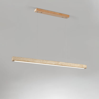 Linear Travertine Pendant Light with Integrated LED – Natural Stone Ceiling Fixture for Dining Room & Living Room – Dimmable Modern