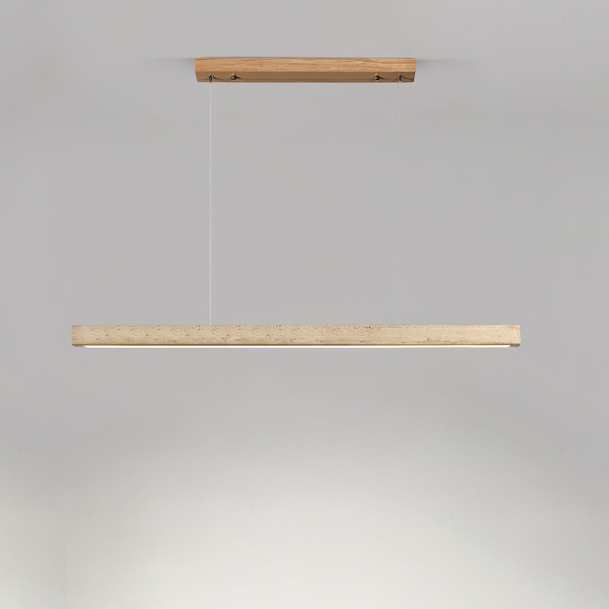 Linear Travertine Pendant Light with Integrated LED – Natural Stone Ceiling Fixture for Dining Room & Living Room – Dimmable Modern